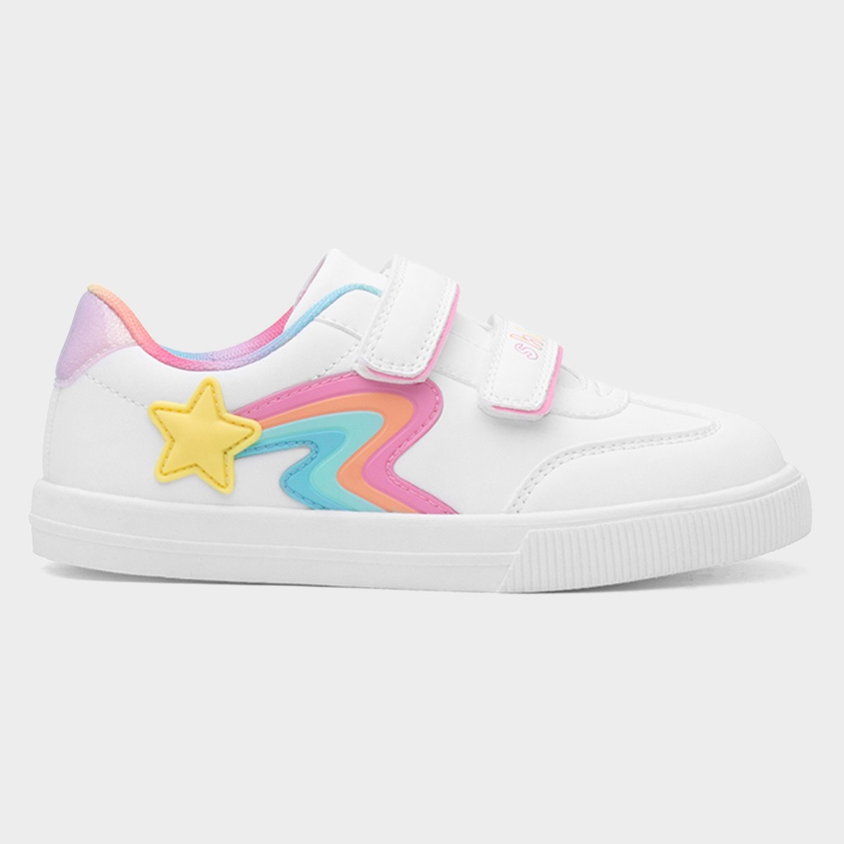 Kids White Easy Fasten Rainbow Trainer