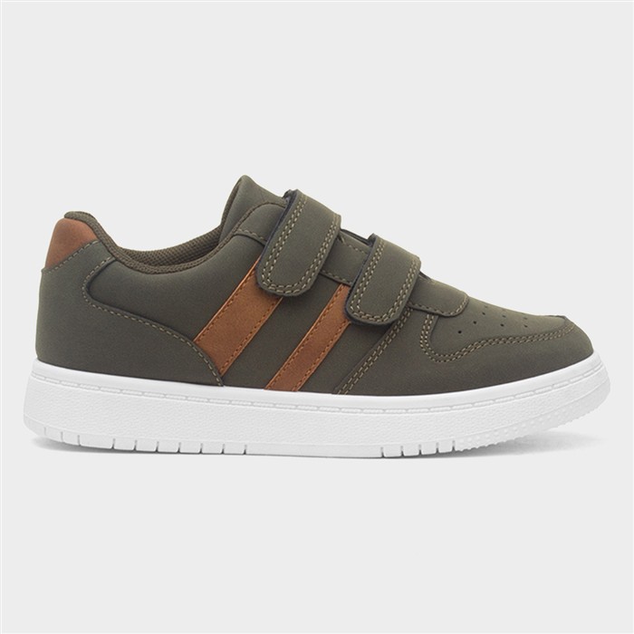 Kids Khaki & Brown Easy Fasten Trainer