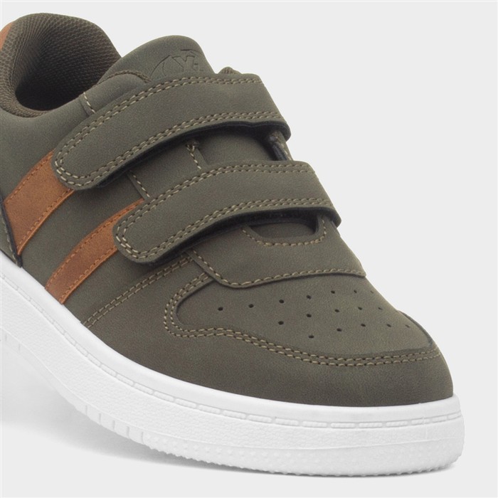 Kids Khaki & Brown Easy Fasten Trainer