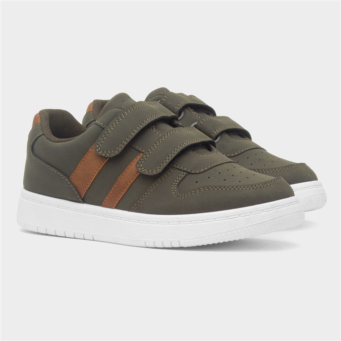 Kids Khaki & Brown Easy Fasten Trainer