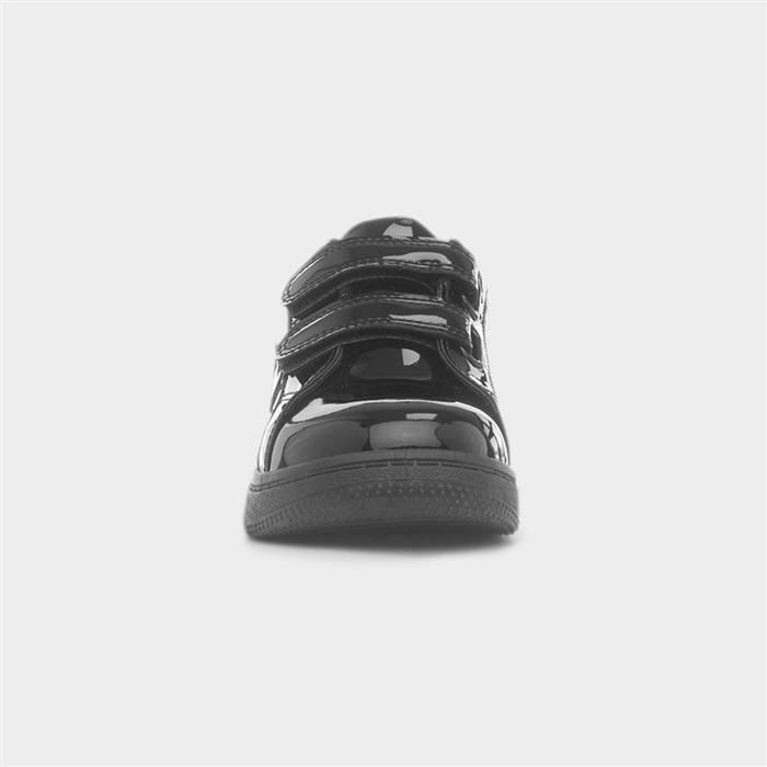 Girls Black Patent Easy Fasten Heart Trainer