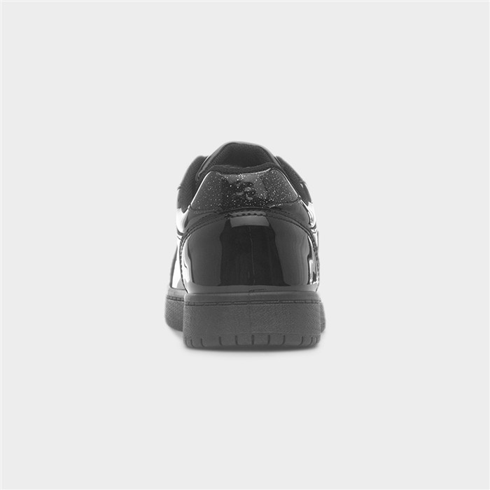 Girls Black Patent Easy Fasten Heart Trainer