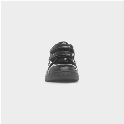 Girls Black Patent Easy Fasten Heart Trainer