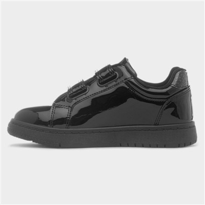 Girls Black Patent Easy Fasten Heart Trainer