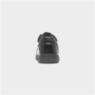 Girls Black Patent Easy Fasten Heart Trainer