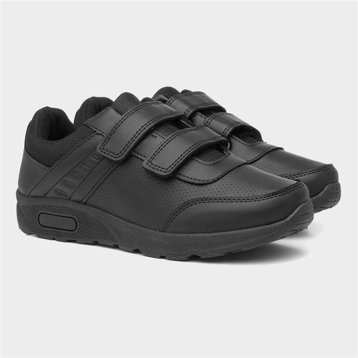 Kids Black Double Easy Fasten Trainer