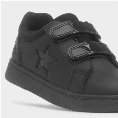 Girls Black Double Easy Fasten Star Trainer