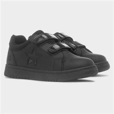Girls Black Double Easy Fasten Star Trainer