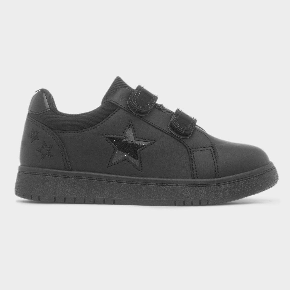 Girls Black Double Easy Fasten Star Trainer