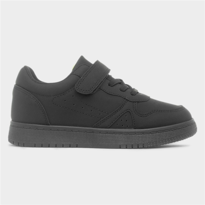 Kids Black Easy Fasten Flat Trainer