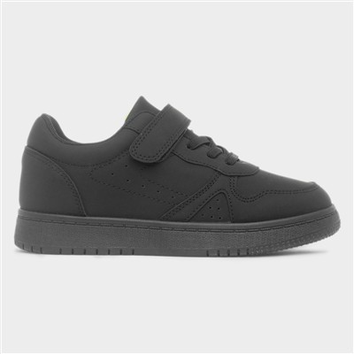 Kids Black Easy Fasten Flat Trainer
