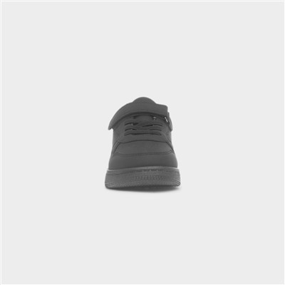 Kids Black Easy Fasten Flat Trainer
