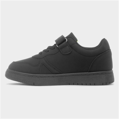 Kids Black Easy Fasten Flat Trainer