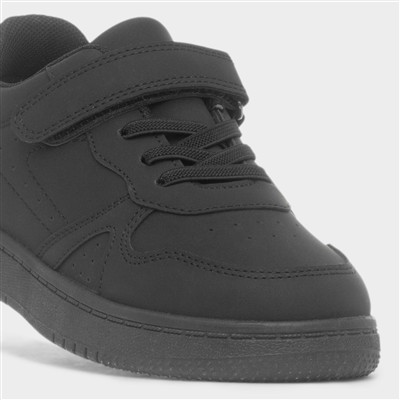 Kids Black Easy Fasten Flat Trainer