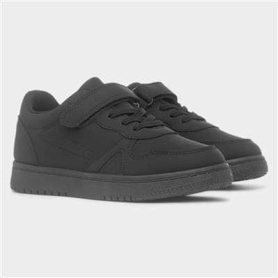 Kids Black Easy Fasten Flat Trainer