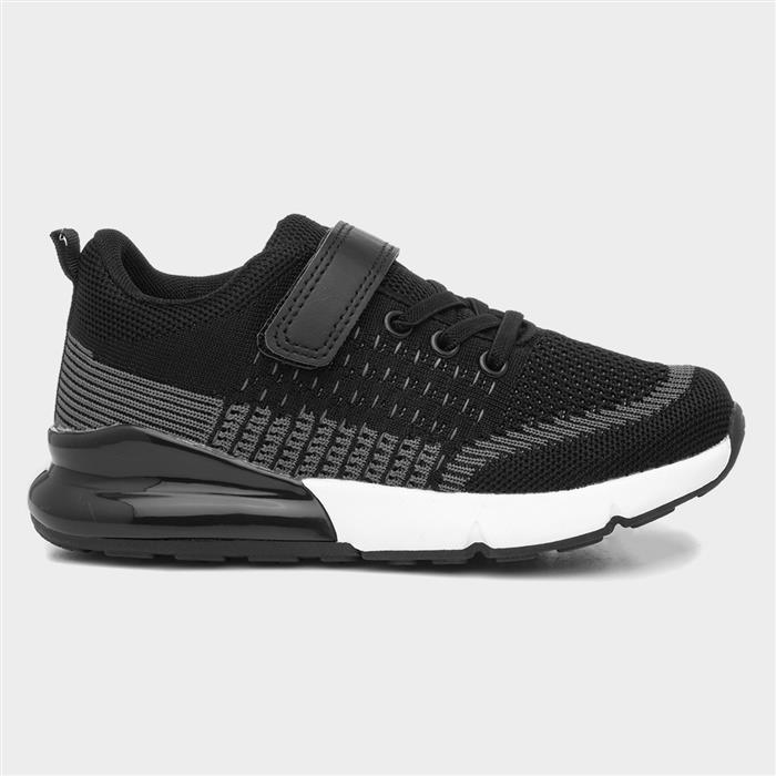 Kids Black Easy Fasten Knitted Trainer
