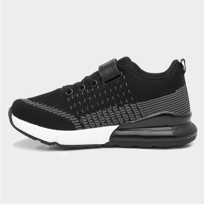 Kids Black Easy Fasten Knitted Trainer