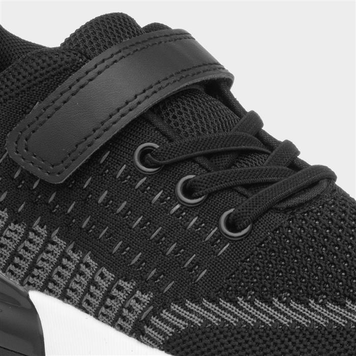 Kids Black Easy Fasten Knitted Trainer