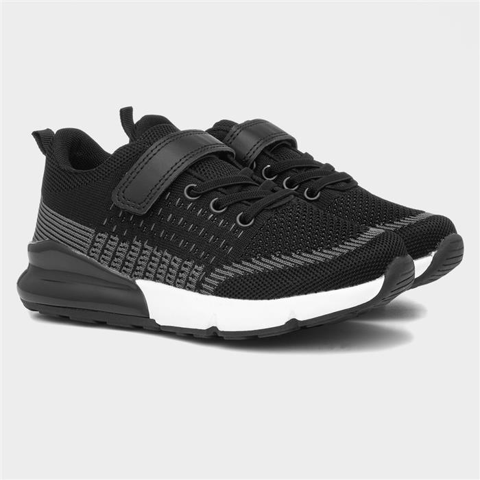 Kids Black Easy Fasten Knitted Trainer