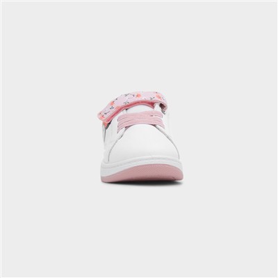 Kids White Floral Easy Fasten Trainer
