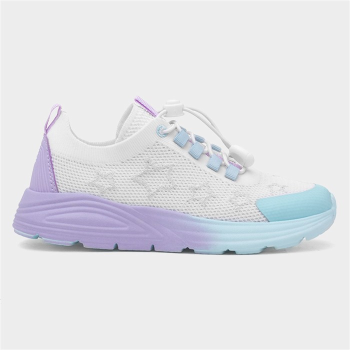 Kids White Bungee Lace Knitted Star Trainer
