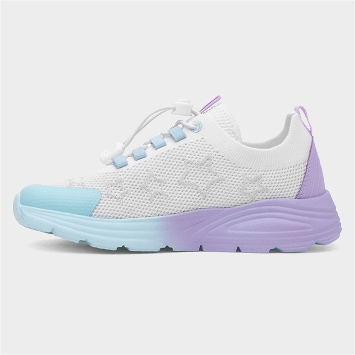 Kids White Bungee Lace Knitted Star Trainer