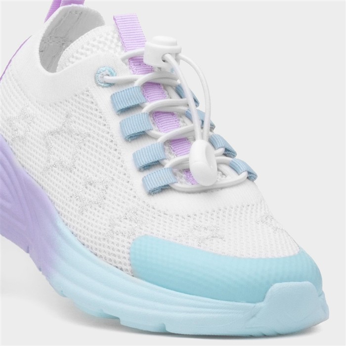 Kids White Bungee Lace Knitted Star Trainer