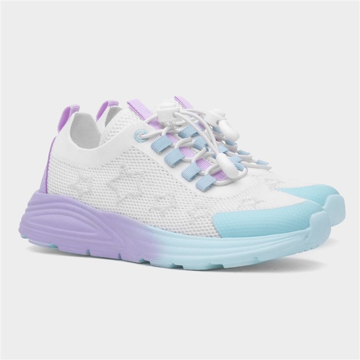 Kids White Bungee Lace Knitted Star Trainer