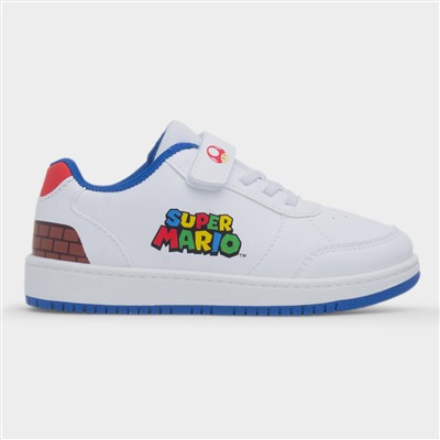 Kids White Easy Fasten Flat Trainer