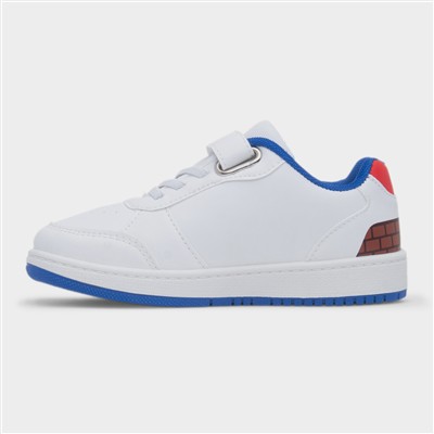 Kids White Easy Fasten Flat Trainer