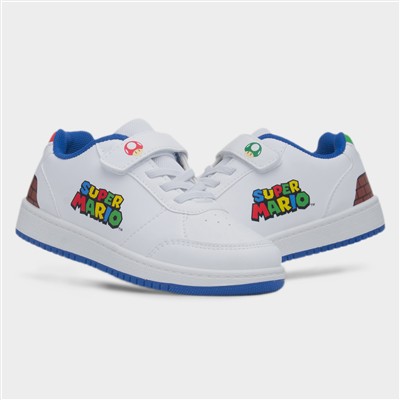 Kids White Easy Fasten Flat Trainer