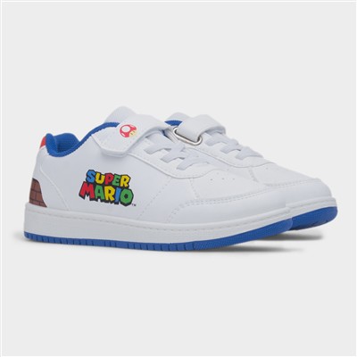 Kids White Easy Fasten Flat Trainer