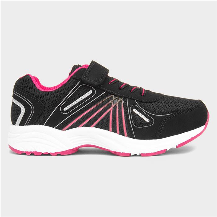 Girls Black & Pink Easy Fasten Trainers