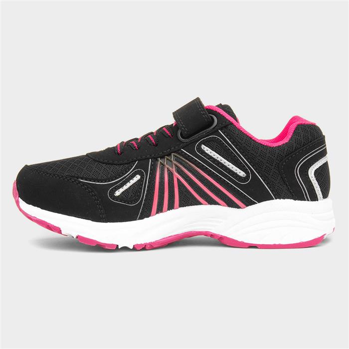 Girls Black & Pink Easy Fasten Trainers