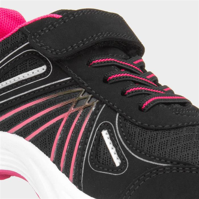 Girls Black & Pink Easy Fasten Trainers