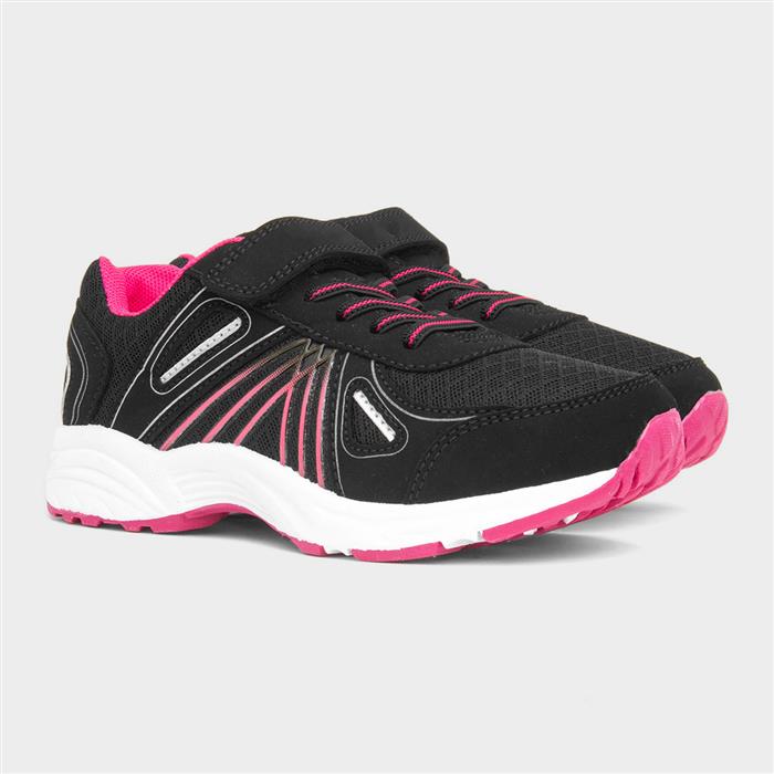 Girls Black & Pink Easy Fasten Trainers