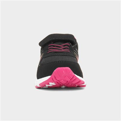 Kids Black & Pink Easy Fasten Trainers