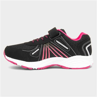 Kids Black & Pink Easy Fasten Trainers