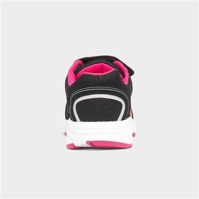 Kids Black & Pink Easy Fasten Trainers