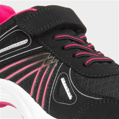 Kids Black & Pink Easy Fasten Trainers