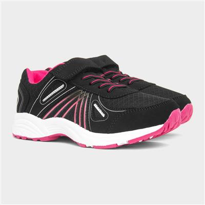 Kids Black & Pink Easy Fasten Trainers
