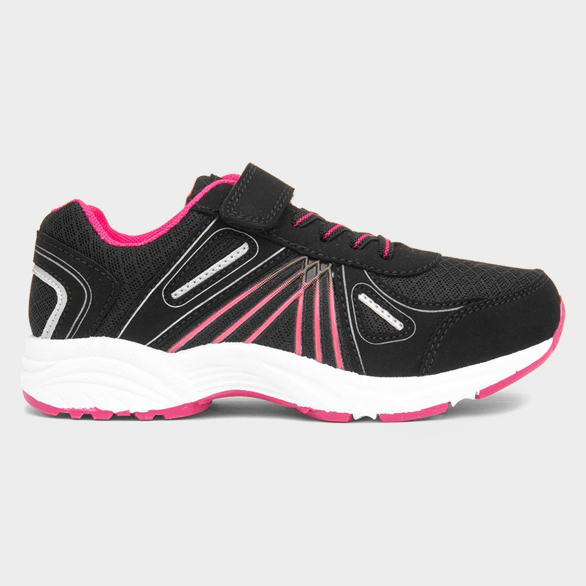 Kids Black & Pink Easy Fasten Trainers