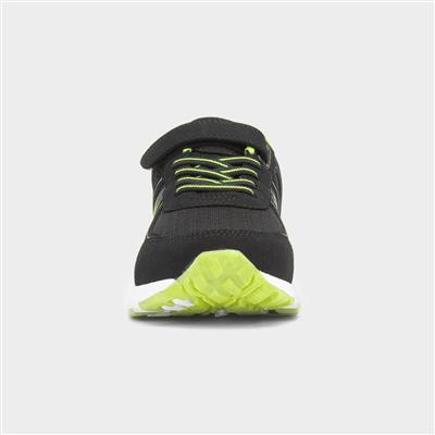 Kids Black & Green Easy Fasten Trainer