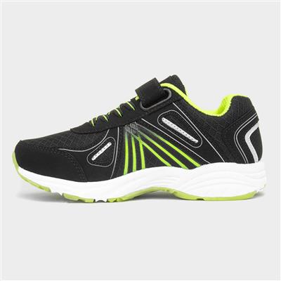 Kids Black & Green Easy Fasten Trainer