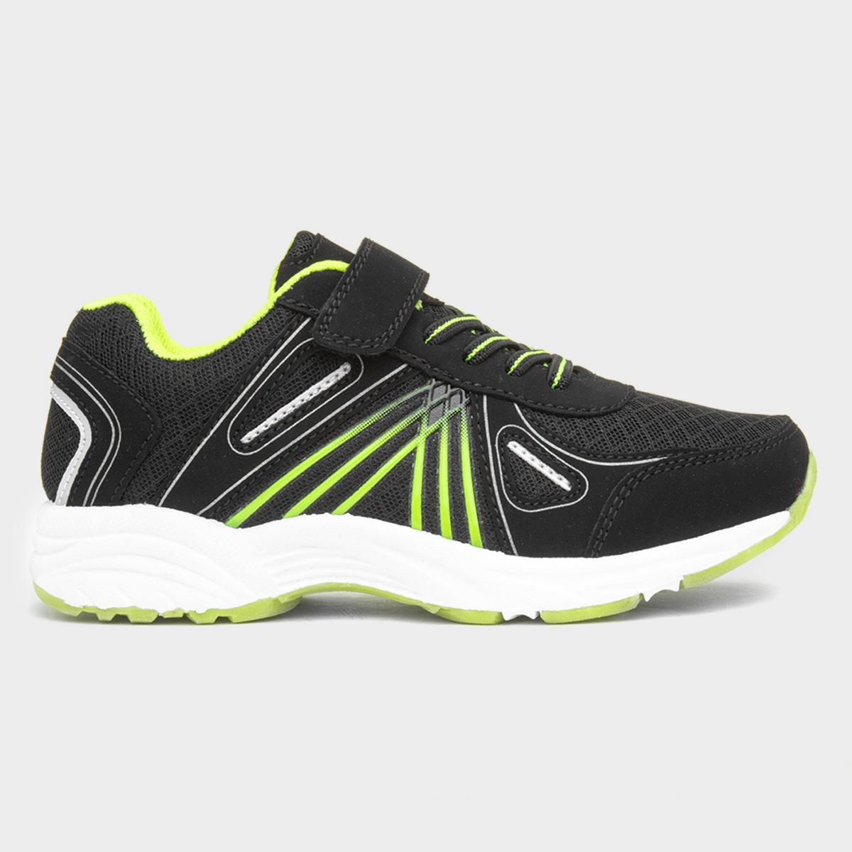 Kids Black & Green Easy Fasten Trainer