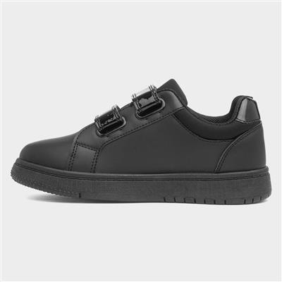 Kids Black Easy Fasten Hearts Trainer