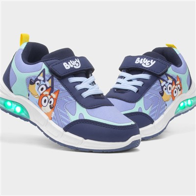 Kids Blue Light Up Easy Fasten Trainers