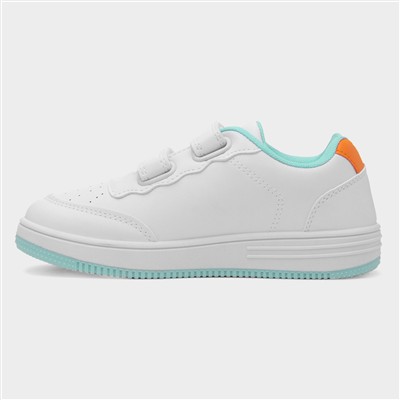 Kids White & Blue Easy Fasten Trainer