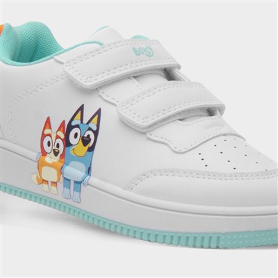 Kids White & Blue Easy Fasten Trainer