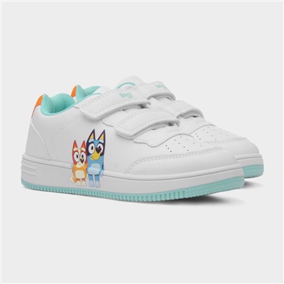Kids White & Blue Easy Fasten Trainer
